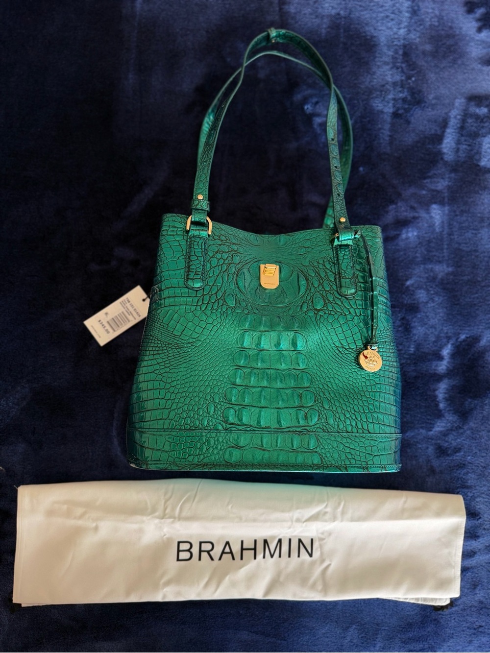 NWT Brahmin Mystic Green Croc-Embossed Fiora Bucket  Bag